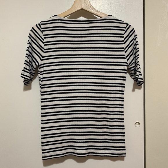 Uniqlo Striped Boat Neck Rib Top Short Sleeve - Picture 2 of 3
